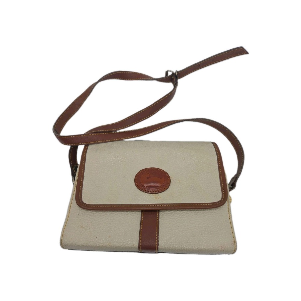 Dooney & Bourke Vintage Organizer Crossbody Bag Cream & Tan Pebbled Leather